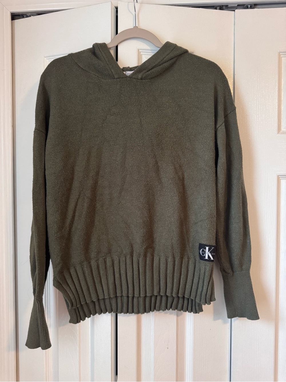 Calvin Klein Jeans Olive Green Knit Pullover Hoodie Sweater Women's Size M